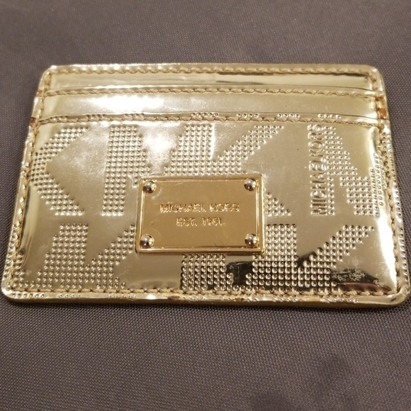 💕Michael Kors💕 Gold Logo Embossed Card Wallet - Picture 1 of 3